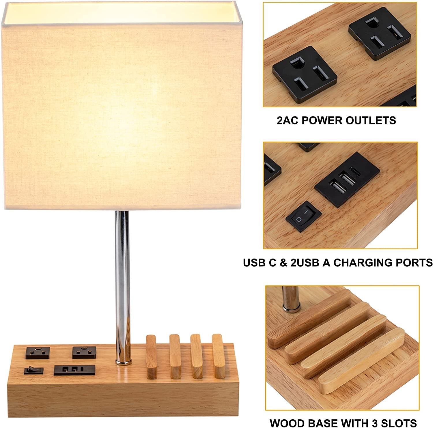 Table Lamp with 3 USB Charging Ports